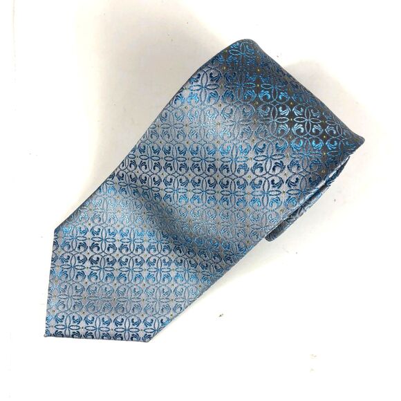 Van Heusen Other - Van Heusen 100% Silk Men's Tie Gray Blue Geometric Medallion Designer Necktie